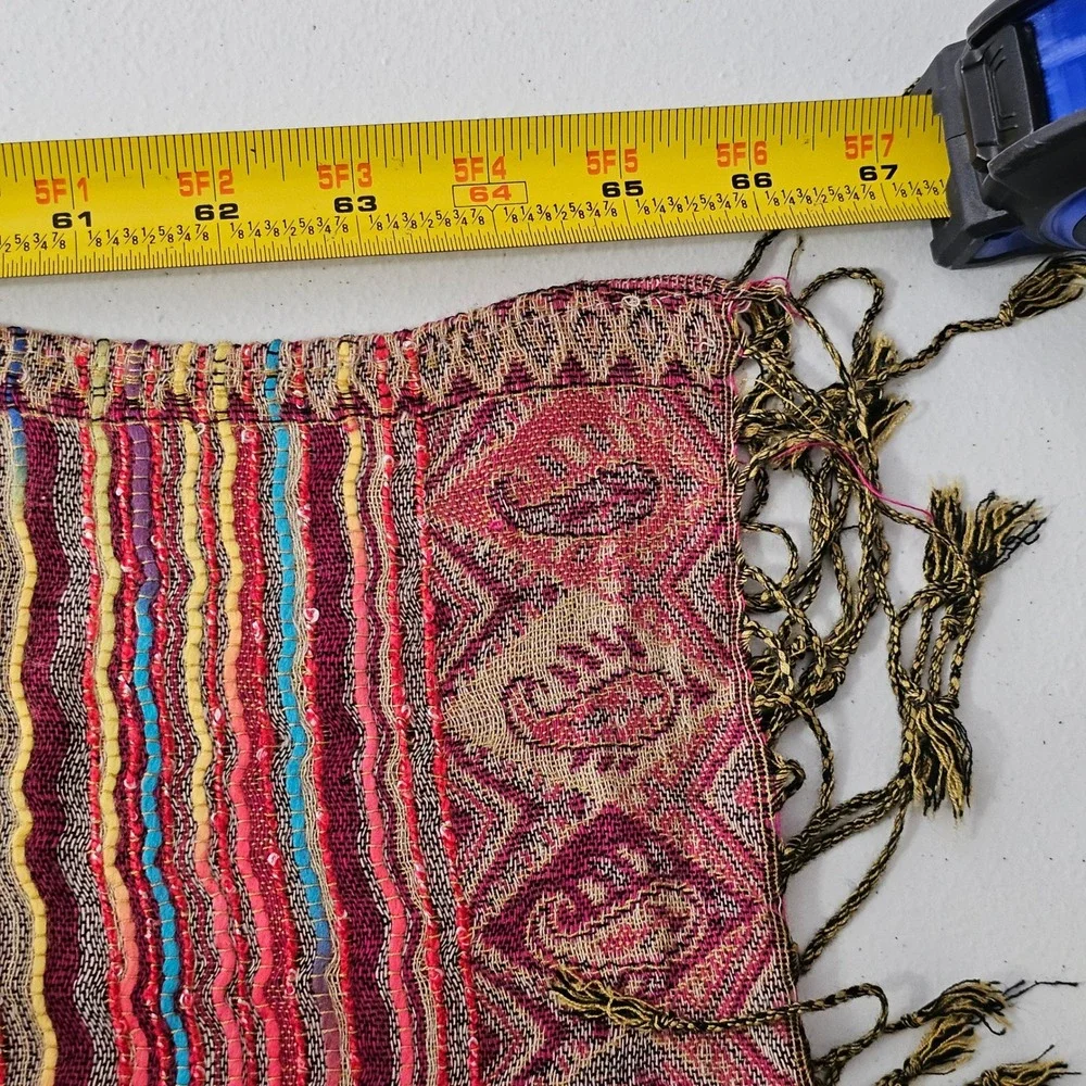 100% Pashmina Scarf Wrap Large Burgundy Paisley Boho Rainbow Tassel Luxury Shawl